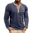 thumbnail image 1 of WTOBBY Men's Raglan Sleeve Henley Top with Button Lapel, Colored Cotton Fabric, and Four-Button Front for Base Layer Casual Wear Comfort Fit Long Sleeve Shirt ,Navy M, 1 of 6