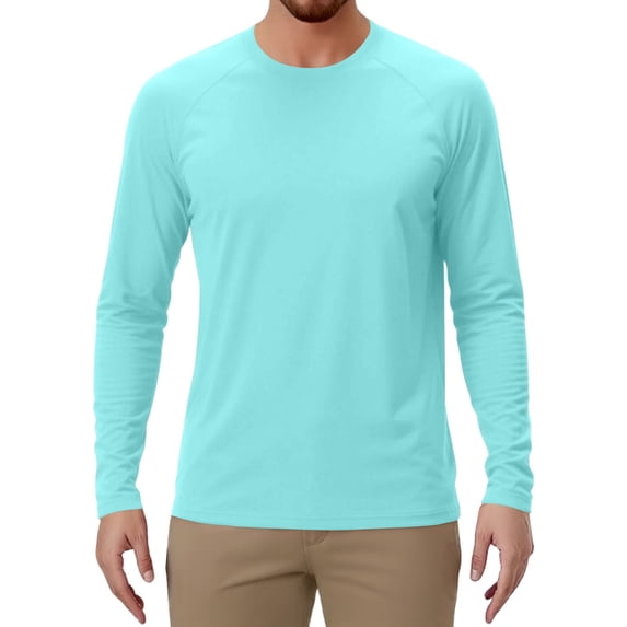 WTOBBY Men's Raglan Sleeve Sports Top in Solid Color with Long Sleeve Design for Active Wear Lightweight and Comfortable Athletic Shirt for Training ,Light Blue 2XL