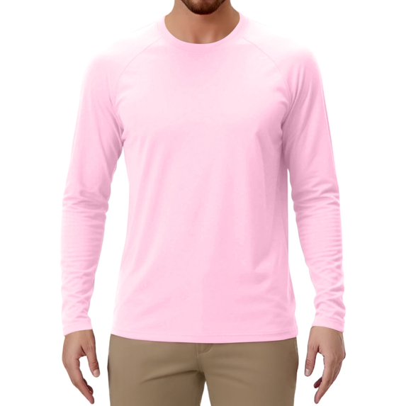 WTOBBY Men's Raglan Sleeve Sports Top in Solid Color with Long Sleeve Design for Active Wear Lightweight and Comfortable Athletic Shirt for Training ,Light pink 2XL