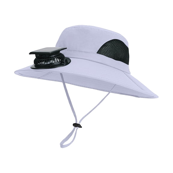 WTOBBY Men's Rechargeable Fisherman Hat, Wide Brim Solar and USB Cooling Cap for Farming, Gardening and Summer Outdoor Jobs, UPF 50+ Sun Protection,White