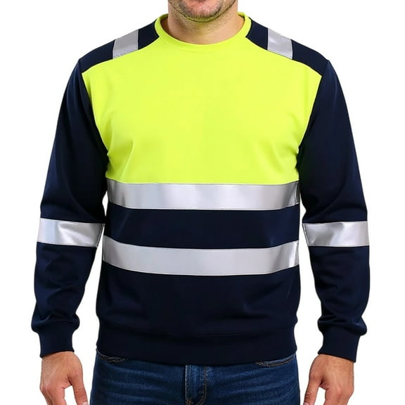 WTOBBY Men's Reflective Strip Long Sleeve T-Shirt for Construction Workwear, Designed for High Visibility and Comfort During Job Site Use,Fluorescence Yellow XL