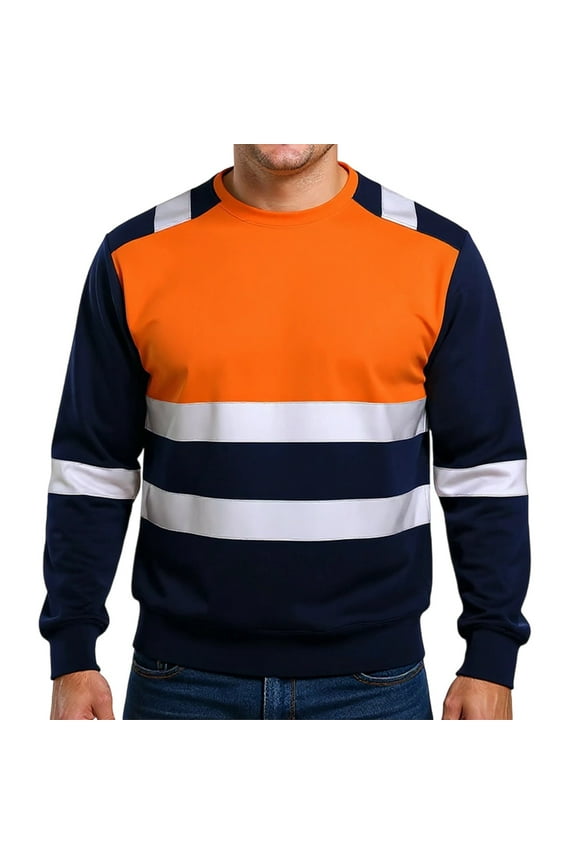 Men's Reflective Strip Long Sleeve T-Shirt for Construction Workwear, Designed for High Visibility and Comfort During Job Site Use,Saffron 2XL