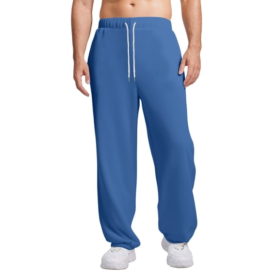 WTOBBY Men's Relaxed Fit Casual Sweatpants, Stretch Waistband with Drawstring for Sports and Everyday Wear, Comfortable and Easy Move, Soft Fleece Lining,Blue L