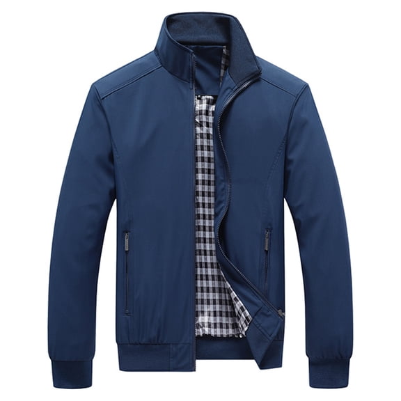 WTOBBY Men's Relaxed-Fit Casual Workwear Baseball Jacket, Long-Sleeve Outerwear for Outdoor and Urban Use, Durable and Comfortable with Multiple Pockets,Blue L