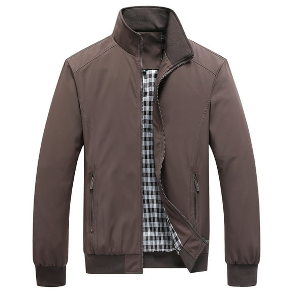 WTOBBY Men's Relaxed-Fit Casual Workwear Baseball Jacket, Long-Sleeve Outerwear for Outdoor and Urban Use, Durable and Comfortable with Multiple Pockets,Coffee M