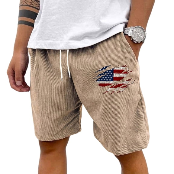 WTOBBY Men's Retro Corduroy Casual Bermuda Shorts with Textured Fabric, Solid Color Sport Knee-Length for Vintage ,Khaki S
