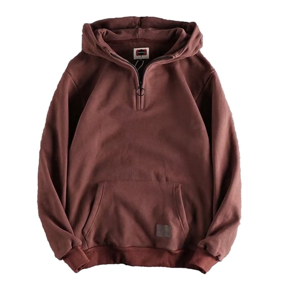 WTOBBY Men's Retro Heavyweight Half Zip Hoodie, Baggy Stand Collar Pullover with Pockets, Retro Streetwear Winter Warmth,Brown 2XL