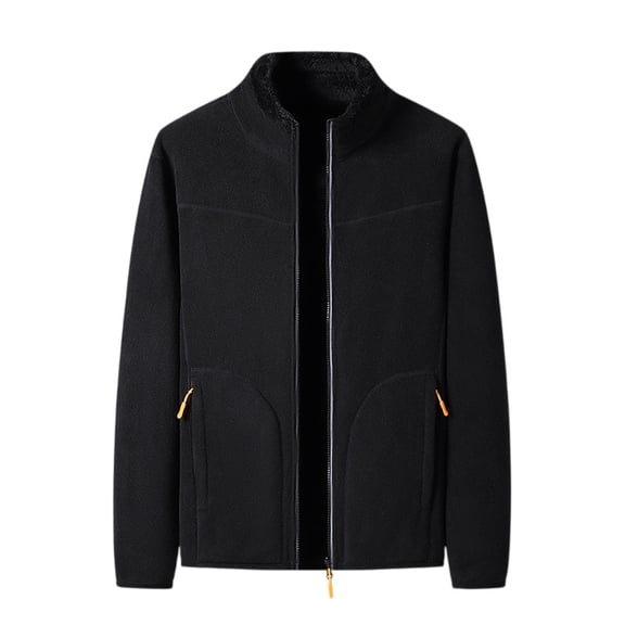 WTOBBY Men's Reversible Fleece Jacket, Double-Sided Zippered Casual Coat, Solid Color Outdoor and Indoor Use for Fall and Winter Seasons,Black 2XL