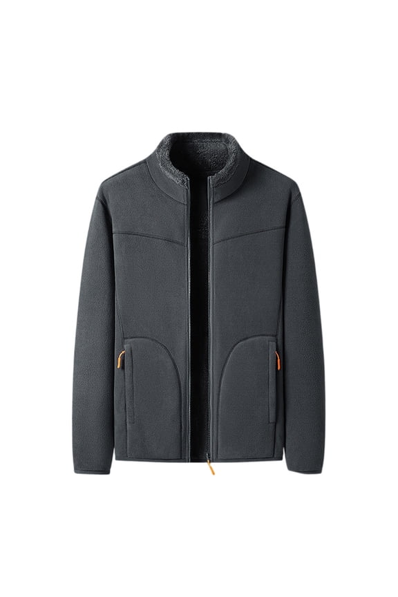 Men's Reversible Fleece Jacket, Double-Sided Zippered Casual Coat, Solid Color Outdoor and Indoor Use for Fall and Winter Seasons,Gray 3XL