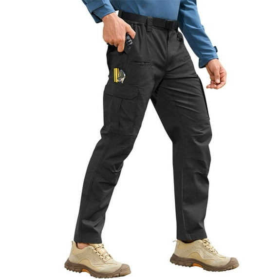 WTOBBY Men's Ripstop Cargo Work Pants Breathable Mountaineering Construction Trousers with Multi-Pockets - Durable Outdoor Camping Hiking Utility Pants Performance Design Quality,Black L