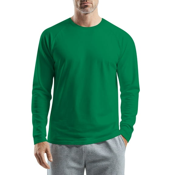 WTOBBY Men's Round Neck Raglan Long Sleeve T-Shirt Top Casual Everyday Shirt for Men in Comfortable Lightweight Design,Green L