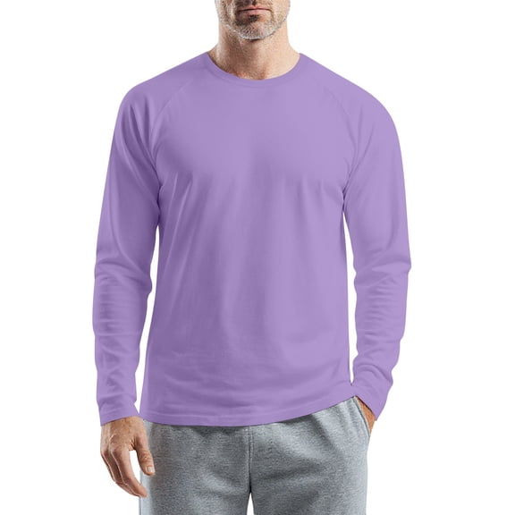WTOBBY Men's Round Neck Raglan Long Sleeve T-Shirt Top Casual Everyday Shirt for Men in Comfortable Lightweight Design,Light Purple M