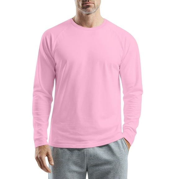 WTOBBY Men's Round Neck Raglan Long Sleeve T-Shirt Top Casual Everyday Shirt for Men in Comfortable Lightweight Design,Light pink 2XL