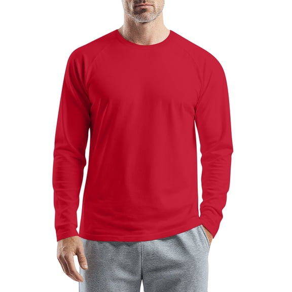 WTOBBY Men's Round Neck Raglan Long Sleeve T-Shirt Top Casual Everyday Shirt for Men in Comfortable Lightweight Design,Red M