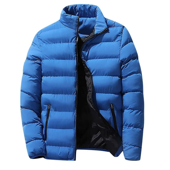 WTOBBY Men's Short Padded Jacket, Stand Collar Casual Quilted Coat with Solid Color Design, Lightweight Warmth for Fall Winter Urban Style,Blue M