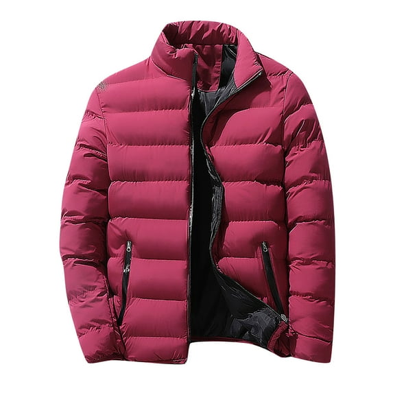 WTOBBY Men's Short Padded Jacket, Stand Collar Casual Quilted Coat with Solid Color Design, Lightweight Warmth for Fall Winter Urban Style,Wine 5XL