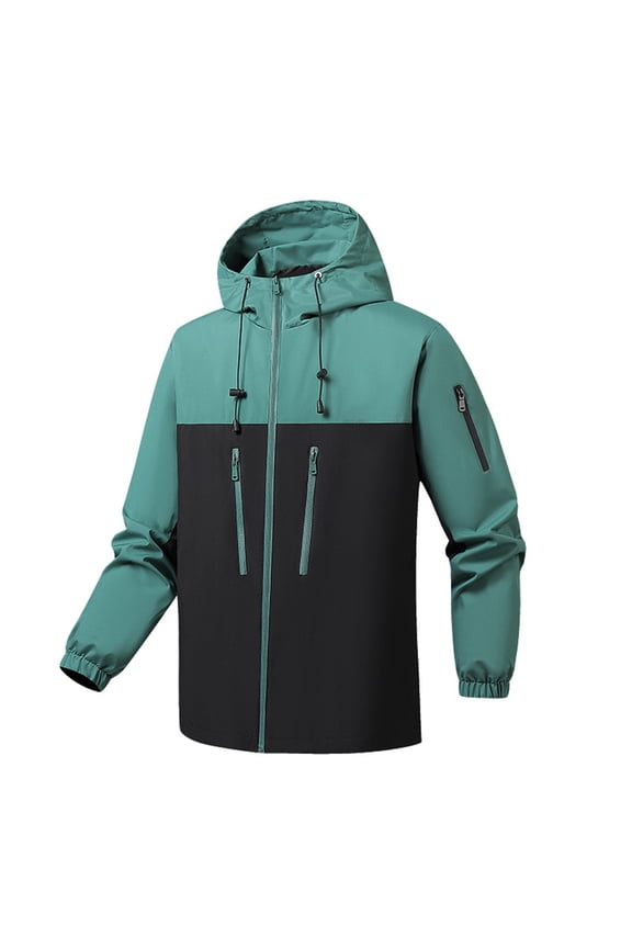 Men's Single Layer Waterproof Hiking Jacket, Windproof Raglan Sleeve Windbreaker with Adjustable Hood, Lightweight Packable Rain Coat,Green L