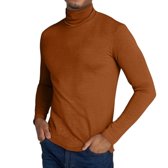 WTOBBY Men's Slim Fit Base Layer Long Sleeve T-Shirt Mid-Neck Design, Stretch Fabric, Comfortable for Layering, Daily Wear, and Cool Weather Activities,Coffee S