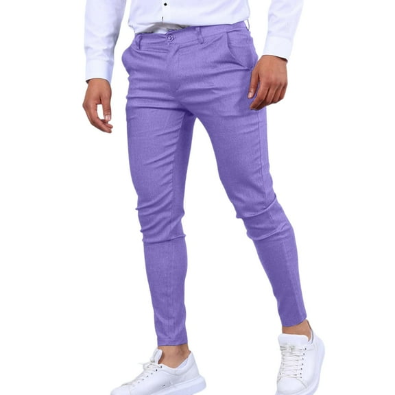 WTOBBY Men's Slim Fit Casual Dress Pants - Solid Color Straight Leg Jogger Style Trousers for Business Office Wear, Comfortable Professional Design with Stretch Fabric ,Purple 2XL