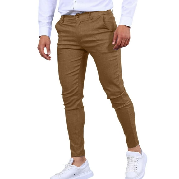 WTOBBY Men's Slim Fit Casual Dress Pants - Solid Color Straight Leg Jogger Style Trousers for Business Office Wear, Comfortable Professional Design with Stretch Fabric ,Camel 2XL