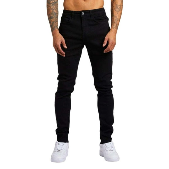 WTOBBY Men's Slim Fit Jeans with Functional Pockets Casual Trend Denim Trousers - Comfortable Stretch Long Pants Design for Streetwear and Daily Activity Wear Experience,Black 28