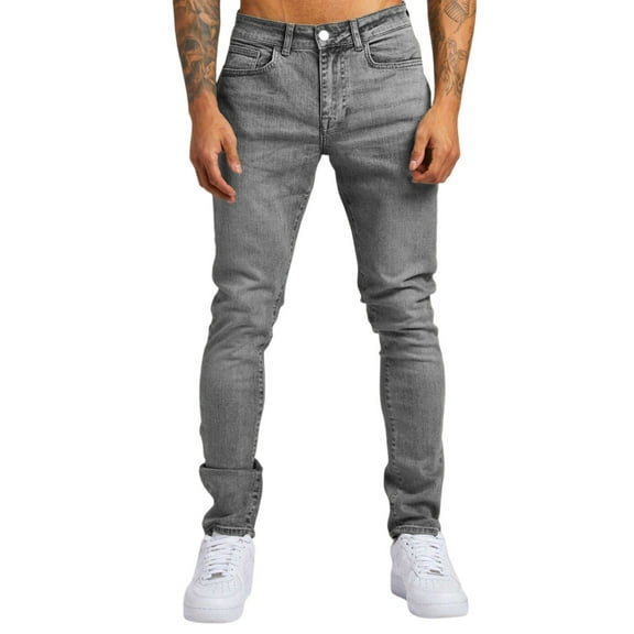 WTOBBY Men's Slim Fit Jeans with Functional Pockets Casual Trend Denim Trousers - Comfortable Stretch Long Pants Design for Streetwear and Daily Activity Wear Experience,Gray 28