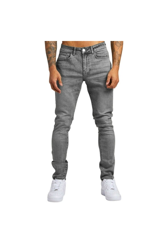 Men's Slim Fit Jeans with Functional Pockets Casual Trend Denim Trousers - Comfortable Stretch Long Pants Design for Streetwear and Daily Activity Wear Experience,Gray 29
