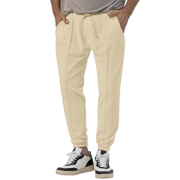 WTOBBY Men's Slim Fit Linen Long Pants with Elastic Drawstring Waist and Multiple Pockets, Lightweight Breathable Fabric for Summer Casual Wear and Comfortable Office Use ,Khaki M