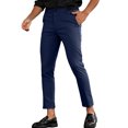 thumbnail image 1 of WTOBBY Men's Slim Fit Stretch Chinos Pants, Solid Color, Ankle Length Skinny Tapered Dress Trousers for Casual Office Wear, Comfortable and Wrinkle Resistant Fabric,Navy L, 1 of 6