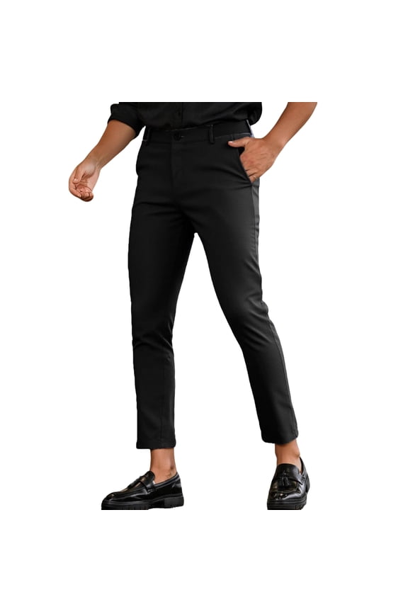 Men's Slim Fit Stretch Chinos Pants, Solid Color, Ankle Length Skinny Tapered Dress Trousers for Casual Office Wear, Comfortable and Wrinkle Resistant Fabric,Black 3XL