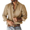 thumbnail image 1 of WTOBBY Men's Solid Business Shirt Long Sleeve Lapel Collar Casual Fashion Button Front Cotton Blend Office Wear Breathable Classic Fit Dress Top,Khaki 2XL, 1 of 3
