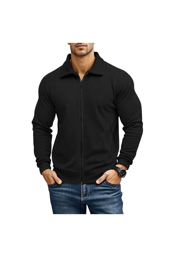 Men's Solid Color Casual Bomber Jacket, Fall Winter Button-Front Outerwear with Reinforced Seams & Dual Welt Pockets, Classic Versatile Style,Black 2XL