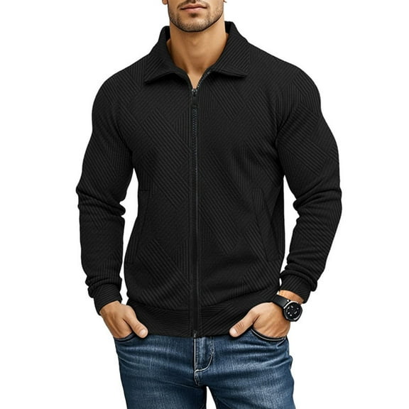 WTOBBY Men's Solid Color Casual Bomber Jacket, Fall Winter Button-Front Outerwear with Reinforced Seams & Dual Welt Pockets, Classic Versatile Style,Black L