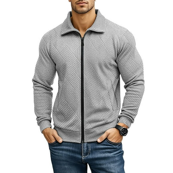 WTOBBY Men's Solid Color Casual Bomber Jacket, Fall Winter Button-Front Outerwear with Reinforced Seams & Dual Welt Pockets, Classic Versatile Style,Light Gray S