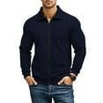 thumbnail image 1 of WTOBBY Men's Solid Color Casual Bomber Jacket, Fall Winter Button-Front Outerwear with Reinforced Seams & Dual Welt Pockets, Classic Versatile Style,Navy S, 1 of 7