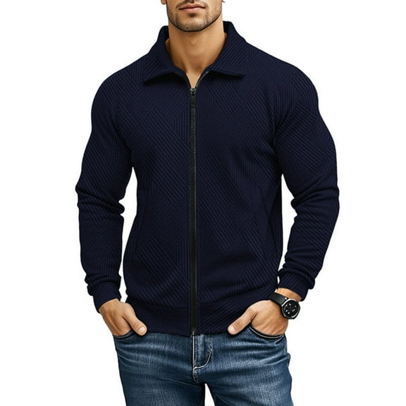 WTOBBY Men's Solid Color Casual Bomber Jacket, Fall Winter Button-Front Outerwear with Reinforced Seams & Dual Welt Pockets, Classic Versatile Style,Navy S