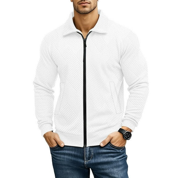 WTOBBY Men's Solid Color Casual Bomber Jacket, Fall Winter Button-Front Outerwear with Reinforced Seams & Dual Welt Pockets, Classic Versatile Style,White 2XL