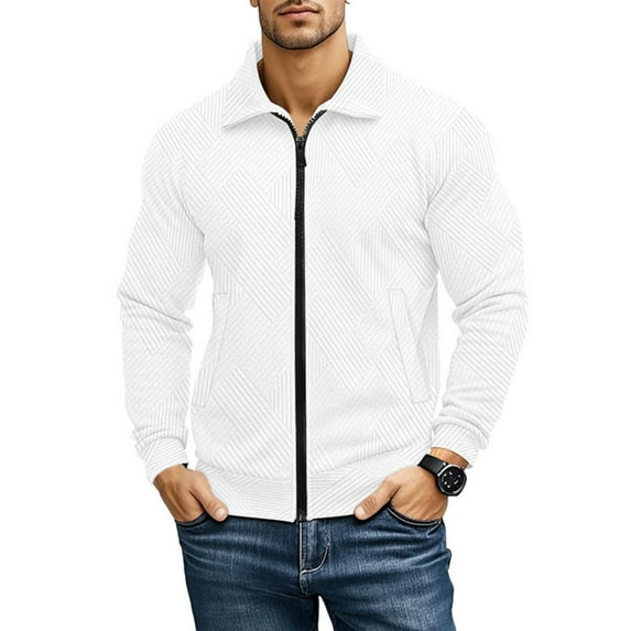 WTOBBY Men's Solid Color Casual Bomber Jacket, Fall Winter Button-Front Outerwear with Reinforced Seams & Dual Welt Pockets, Classic Versatile Style,White L