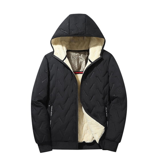 WTOBBY Men's Solid Color Casual Cotton Zipper Long-Sleeve Jacket, Graphene Hooded Cotton Jacket with Sport Pocket Label, Warm and Lightweight for Outdoor Activities,Black L