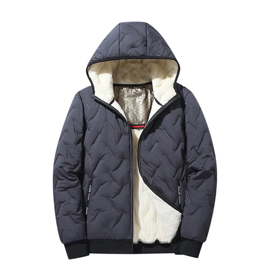 WTOBBY Men's Solid Color Casual Cotton Zipper Long-Sleeve Jacket, Graphene Hooded Cotton Jacket with Sport Pocket Label, Warm and Lightweight for Outdoor Activities,Gray M