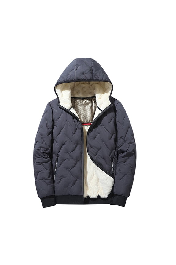 Men's Solid Color Casual Cotton Zipper Long-Sleeve Jacket, Graphene Hooded Cotton Jacket with Sport Pocket Label, Warm and Lightweight for Outdoor Activities,Gray XL