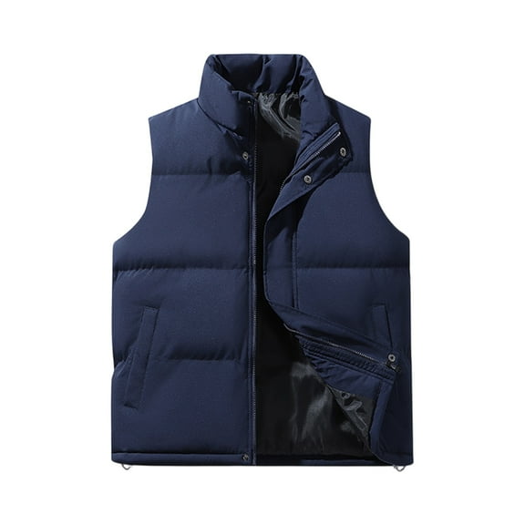 WTOBBY Men's Solid-Color Casual Outdoor Warm Thickened Vest, Men's and Women's Stand-Up Collar Sleeveless Zipper Vest Jacket for Hiking and Daily Wear,Navy 2XL