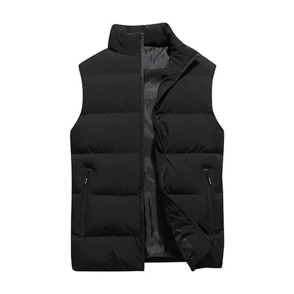WTOBBY Men's Solid-Color Casual Vest, Men's and Women's Zipper Stand-Up Collar Thickened Warm Vest Jacket for Layering in Cold Weather, Lightweight and Comfortable,Black 2XL