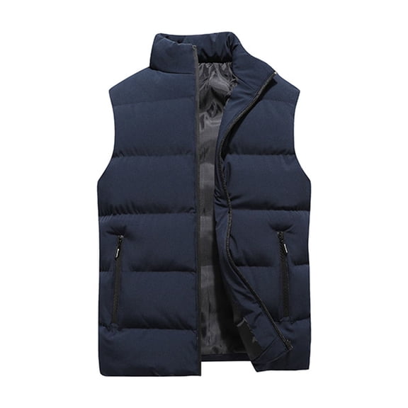 WTOBBY Men's Solid-Color Casual Vest, Men's and Women's Zipper Stand-Up Collar Thickened Warm Vest Jacket for Layering in Cold Weather, Lightweight and Comfortable,Navy M