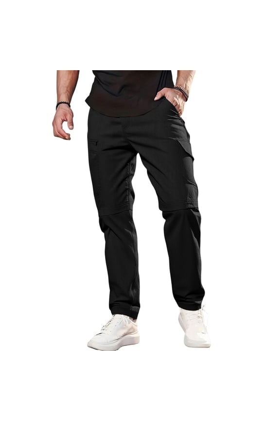 Men's Solid Color Convertible Cargo Pants, Outdoor Hiking Fishing 2-in-1 Shorts to Pants with Multiple Pockets, Practical,Black L
