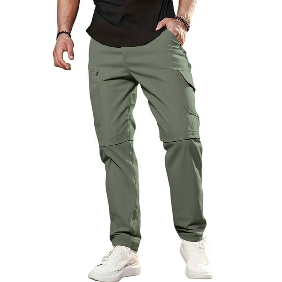 WTOBBY Men's Solid Color Convertible Cargo Pants, Outdoor Hiking Fishing 2-in-1 Shorts to Pants with Multiple Pockets, Practical,Green M