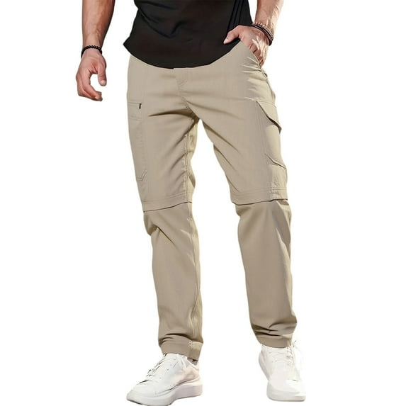 WTOBBY Men's Solid Color Convertible Cargo Pants, Outdoor Hiking Fishing 2-in-1 Shorts to Pants with Multiple Pockets, Practical,Khaki S