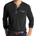 thumbnail image 1 of WTOBBY Men's Solid Color Long Sleeve T-Shirt with Lapel Collar, 3-Button Open Placket, and Autumn Winter Design for Casual Comfort Wear Relaxed Fit Top ,Black L, 1 of 3