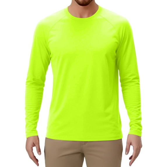 WTOBBY Men's Solid Color Raglan Long Sleeve Sports Top with Athletic Fit for Casual Workouts and Outdoor Activities Breathable Performance Shirt ,Fluorescent Green 3XL