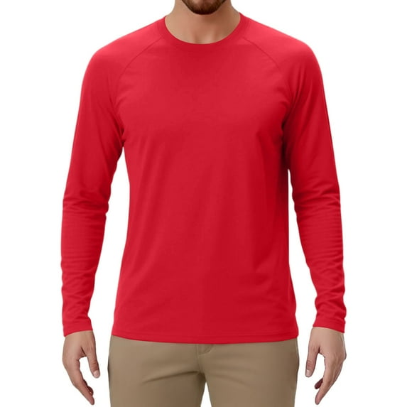WTOBBY Men's Solid Color Raglan Long Sleeve Sports Top with Athletic Fit for Casual Workouts and Outdoor Activities Breathable Performance Shirt ,Red 3XL